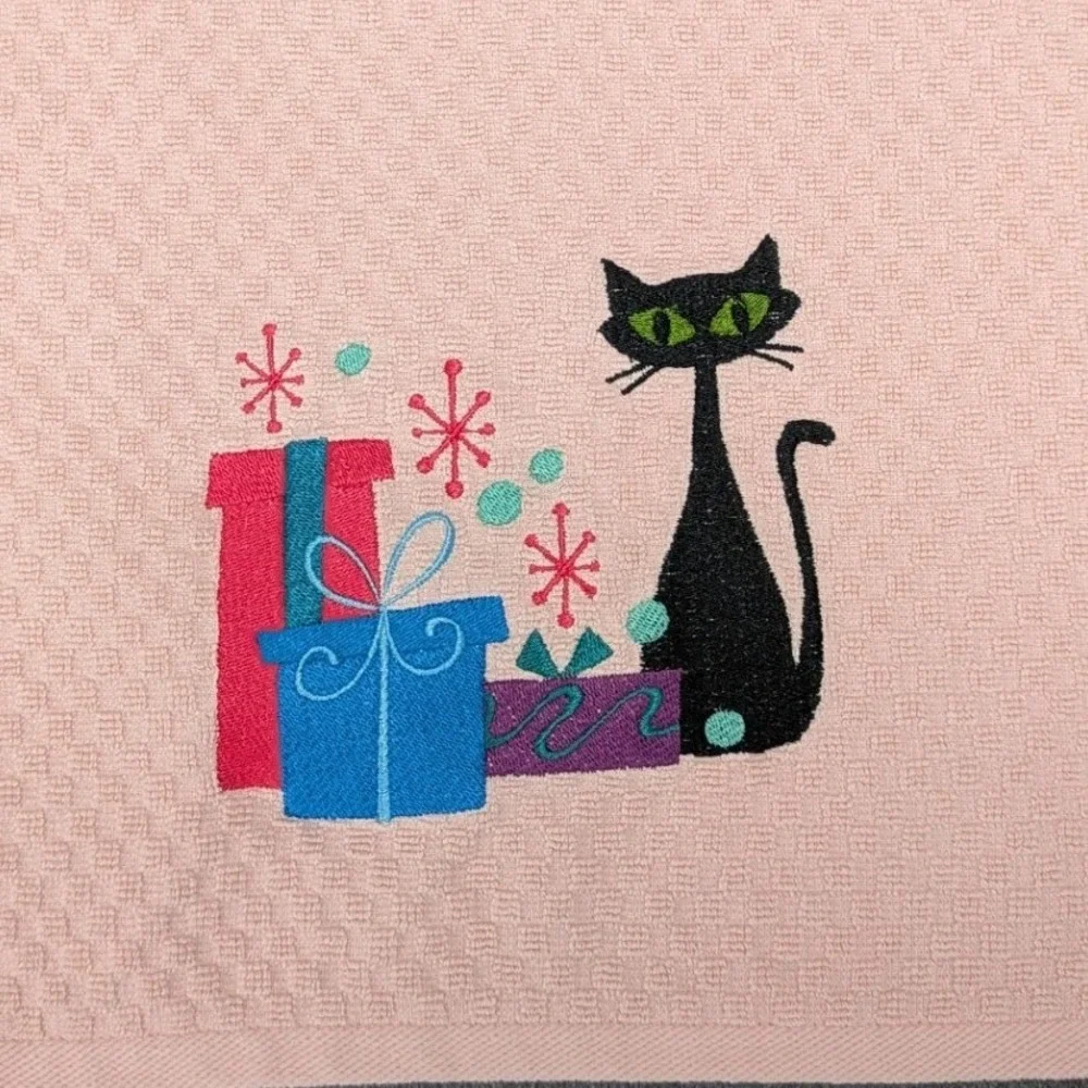 Christmas Mid Mod Atomic 1950's Holiday Gifts Kitchen Bath Bar Tea Hand Towel